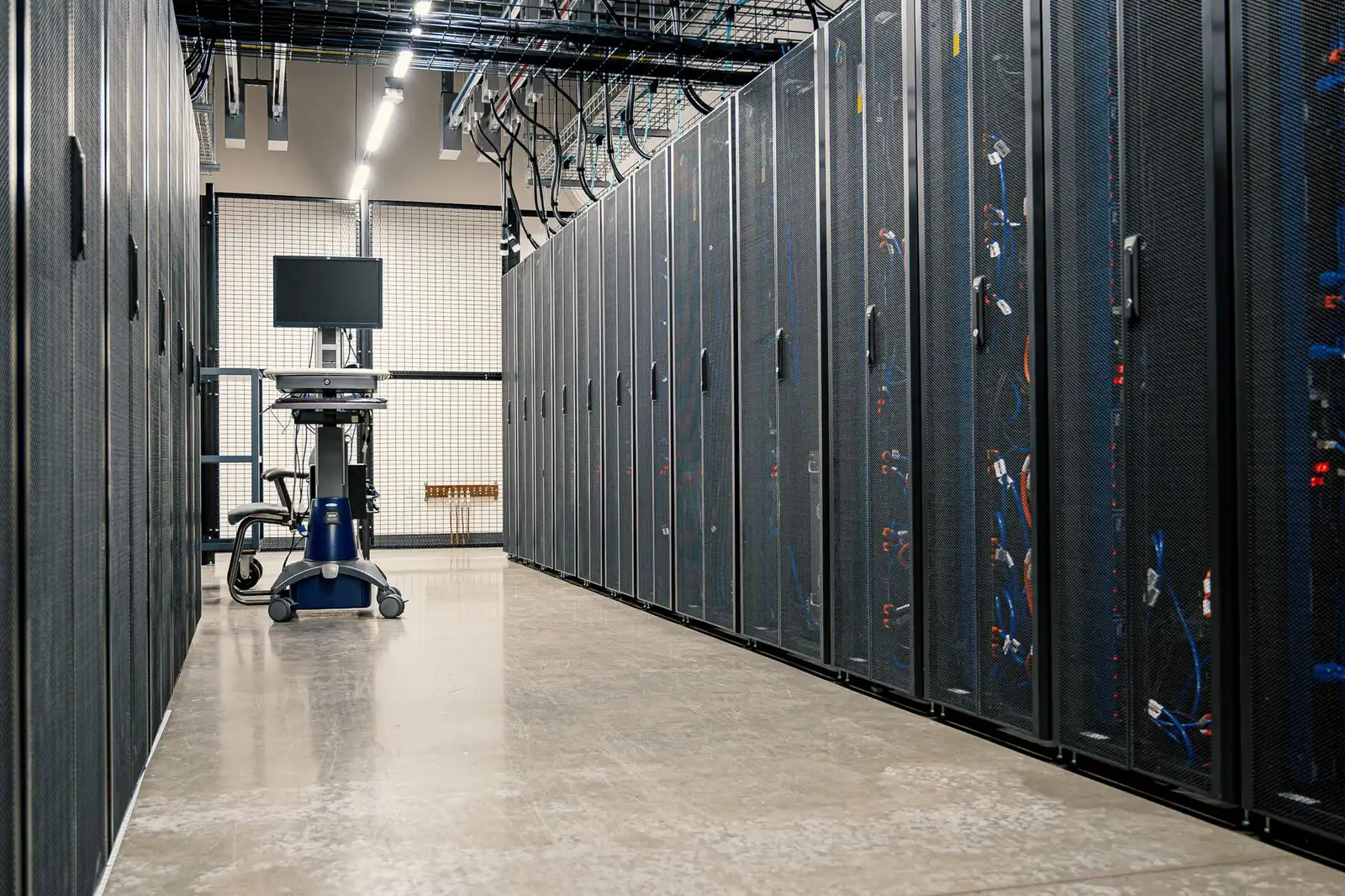 Server racks in a data center.